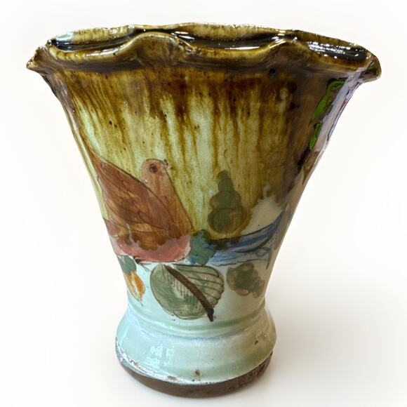 Drip Glaze Mexican Pottery Vase Birds - Picture 1 of 6